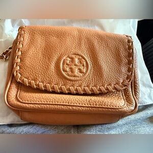 Tory Burch Brown Leather Crossbody with Woven Trim